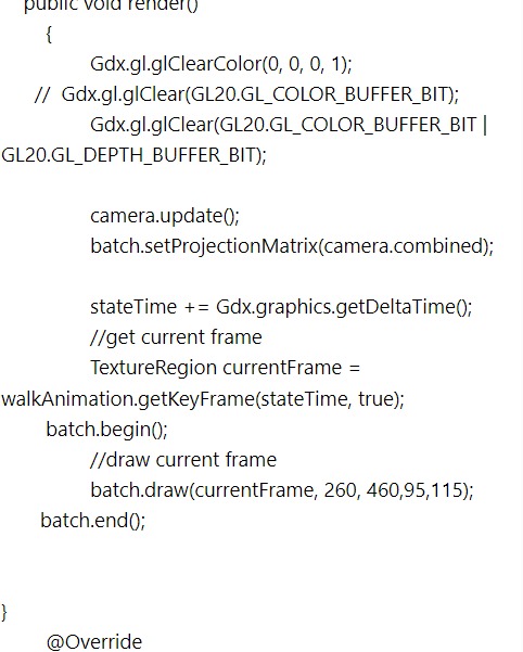 Animation of 30 frames, render method