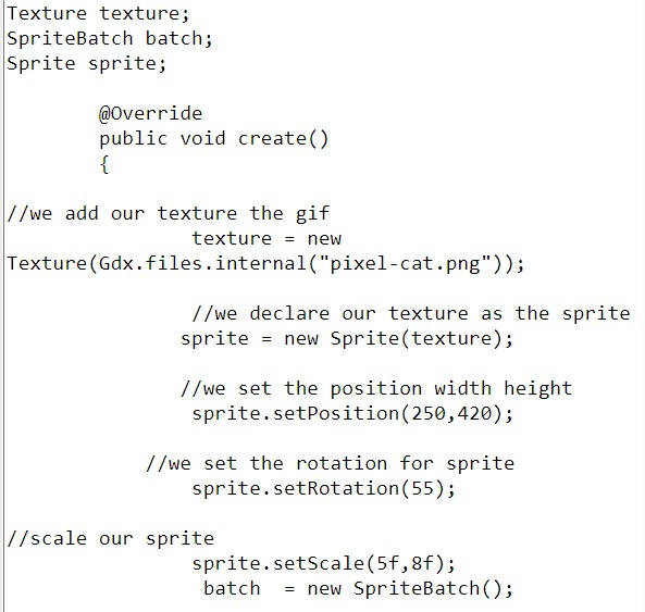 Declare and Create method, game dev Sprite