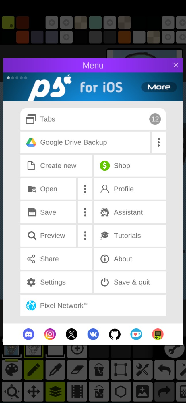 create -save - savequit, Pixel Studio