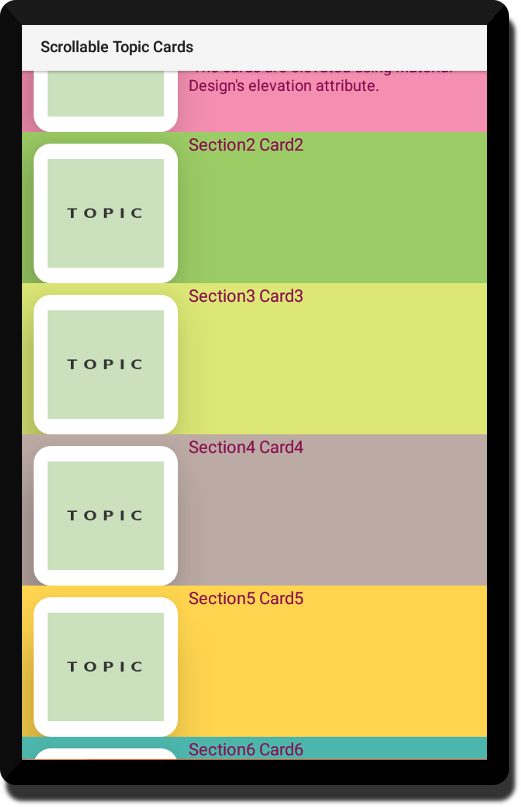 Android Tutorial Topic Cards that Scroll 