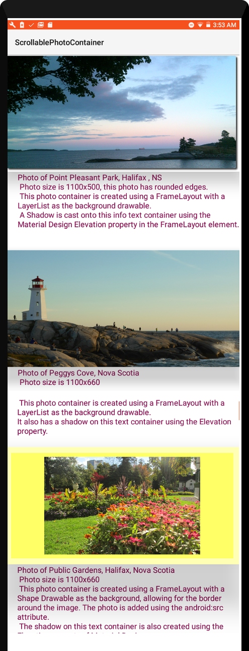 Android Tutorial Photo Containers with Shadow 