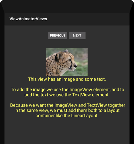 Android Tutorial View Animator with Views 