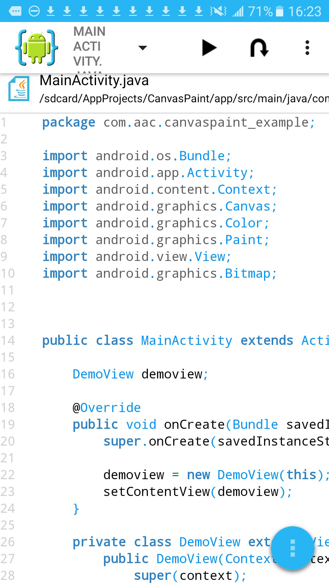 import statements for canvas paint android example