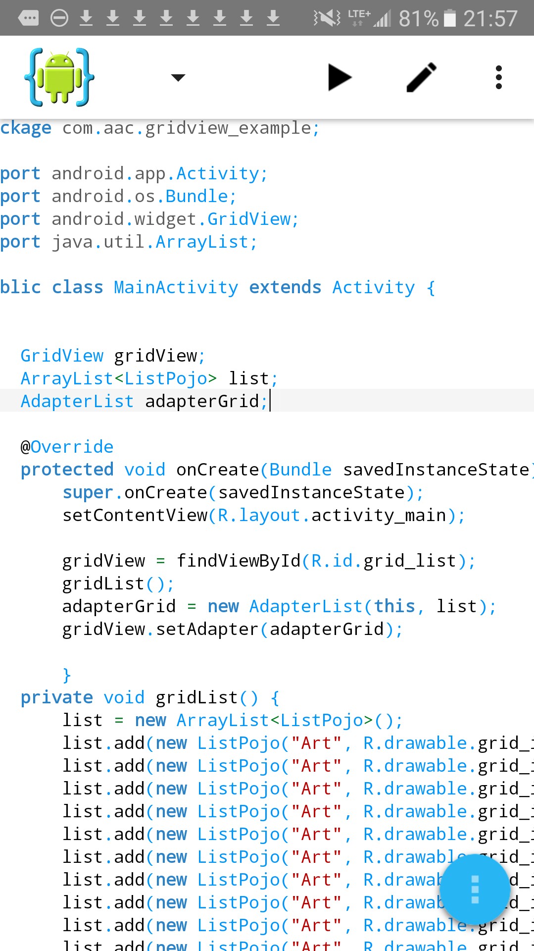 Android Tutorial, Gridview Cardview with Arraylist