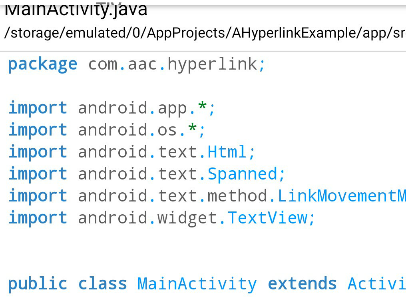 import statements for android hyperlink example