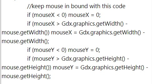 code keep character inbound,libgdx android
