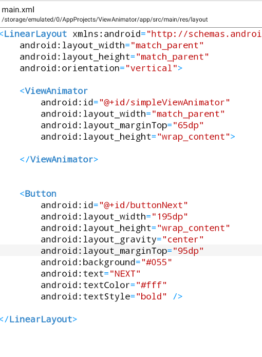 Android Tutorial View Animator Layout Code 
